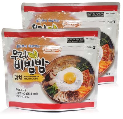 Minecook Kimchi Bibimbap Meals Ready to Eat 2 Packs of Bibimbap Korean Mixed Rice Bowl 100g 2 Packs (3.53oz2) 335 Kcal each (Kimchi)