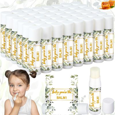 Siifert 50 Pack Greenery Baby Shower Lip Balm Favors Bulk Baby Shower Party Supplies for Guests Bulk Gender Reveal Prizes Souvenirs Inspirational Thank You Gifts Lips Balm Party Supplies