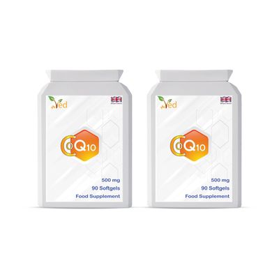 Ved Co Enzyme Q10 | Support Healthy Heart and Muscles | Promote Cellular Energy | Naturally Fermented Ubiquinone| 500mg 180 Softgels(Pack of 2)