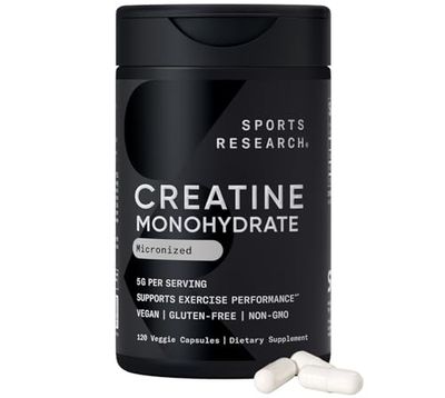 Sports Research Creatine Monohydrate Capsules - May Support Workout Recovery, Lean Muscle gain, Performance and Strength - Non-GMO, Vegan Certified - 5g per Servings - 30 Servings