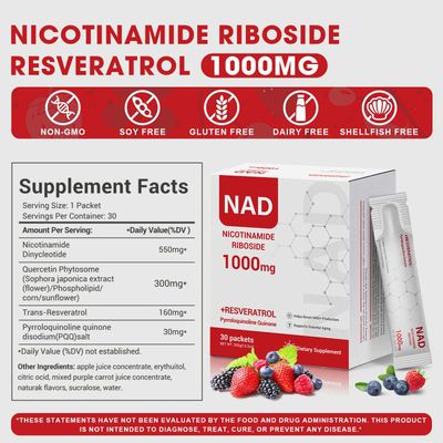 Drsman NAD Supplement 1000mg - Liquid Stick Packs with Nicotinamide, Resveratrol, PQQ &amp; Quercetin - Berry Flavor - Supports Cellular Energy, Focus &amp; Healthy Aging - 30 Packets