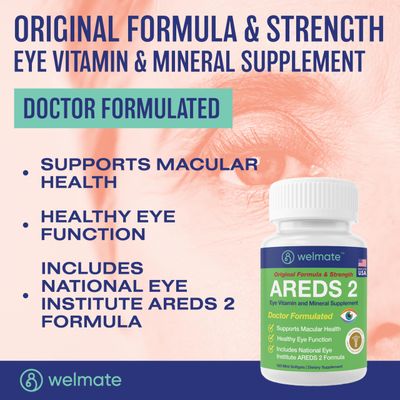 WELMATE - AREDS 2 (60 Servings) - Eye Vitamin and Mineral Supplement - Vitamin C, Zinc, Lutein, Zeaxanthin - Macular Health - Doctor Formulated & Tested - Eye Care - Gluten Free - 120 Mini Softgels