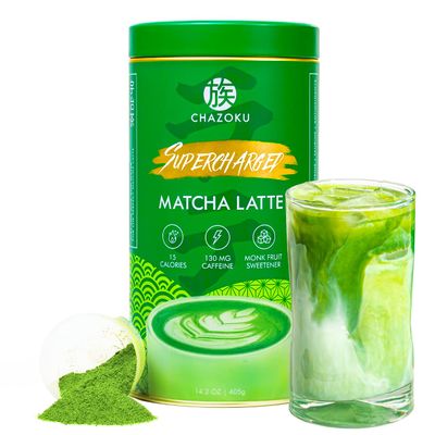 Chazoku Ceremonial Grade Matcha Powder - Instant Premium Organic Japanese Green Tea, High-Caffeine (Hi Caf Tea), Vegan &amp; Gluten-Free, Authentic Japanese Harvest (Matcha Latte 16 Serving, 15oz Tin can)