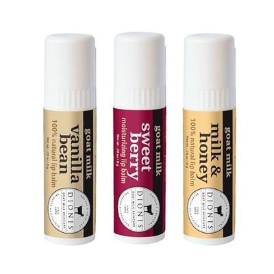Dionis Goat Milk Skincare Warm &amp; Sweet Lip Balm Gift Set - Beeswax, Shea Butter &amp; Coconut Oil Lip Care Products Made in The USA - Cruelty Free Lip Moisturizer for Dry Chapped Lips, 0.28oz 3 Pack