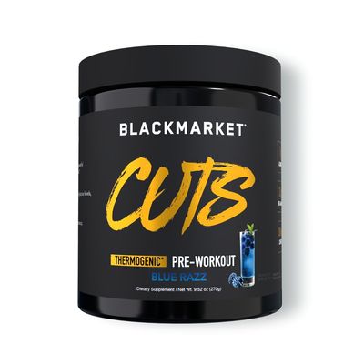 BLACKMARKET CUTS Pre Workout - Flavored Energy Powdered Drink Mix for Men &amp; Women, Great for Muscle Definition, Thermogenic, Creatine Free, (Blue Razz, 30 Servings)