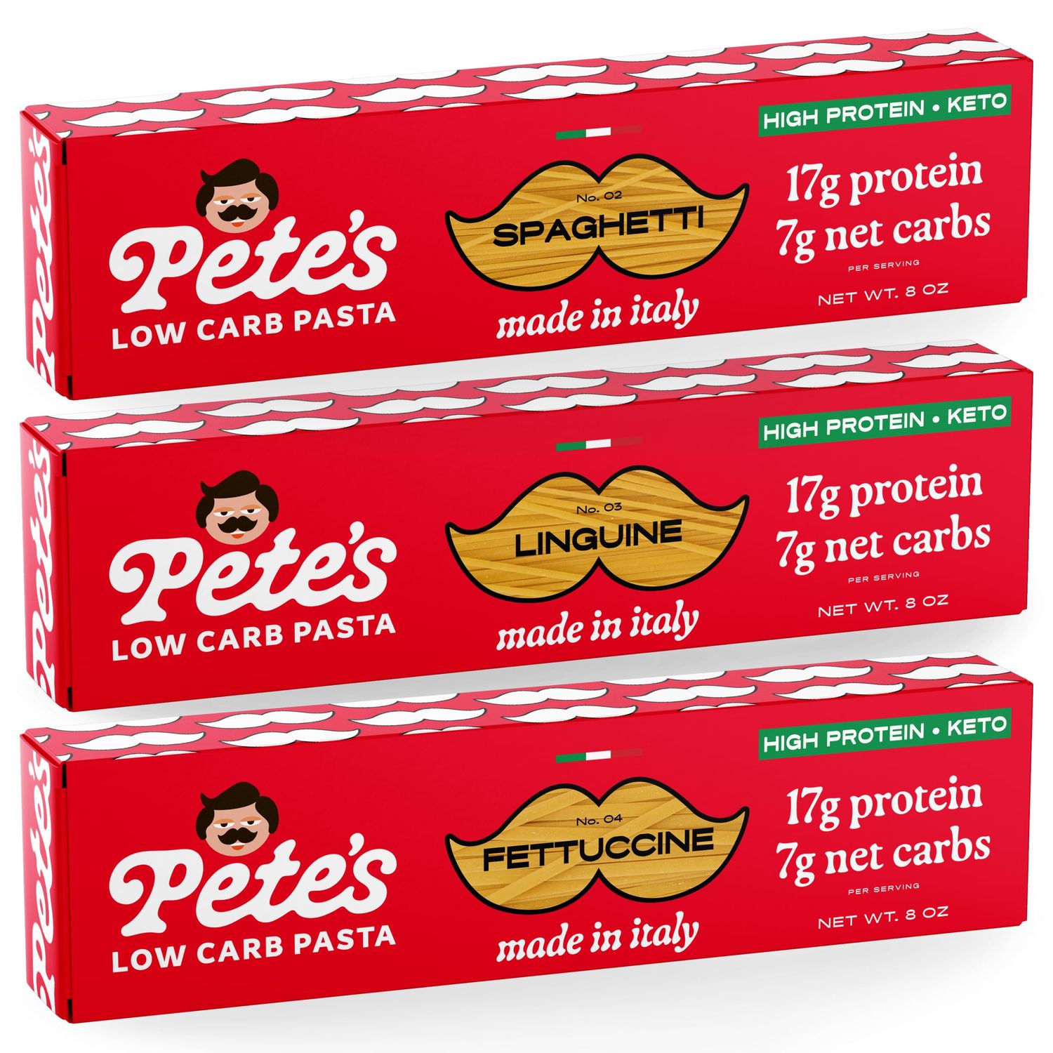 Pete&#39;s Pasta Variety Spaghetti, Fettuccine, Linguine | 17g High Protein Pasta | 7g Low Carb Keto Pasta | Healthy, Italian Pasta From Italy | 3-Pack, 8oz