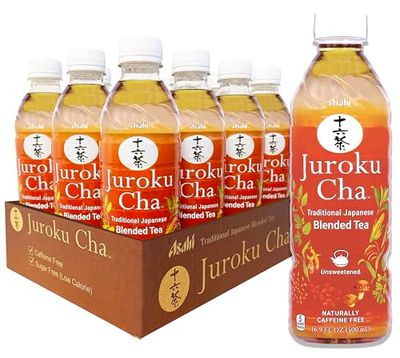 Juroku Cha - Smooth &amp; Refreshing Japanese Tea, Supports Body &amp; Mind, Great with Any Meal, Unsweetened, Caffein Free, 16.9 oz (12 Pack)