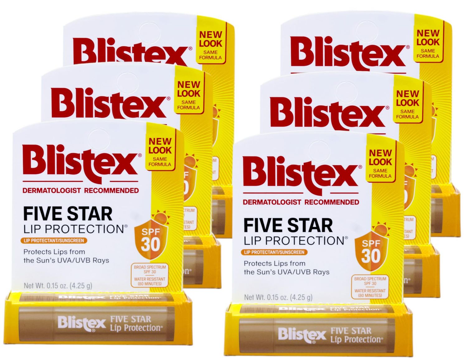 Blistex Five Star Lip Protection Lip Protectant/Sunscreen SPF 30 0.15 OZ - Buy Packs and SAVE (Pack of 6)