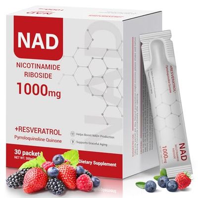 Drsman NAD Supplement 1000mg - Liquid Stick Packs with Nicotinamide, Resveratrol, PQQ &amp; Quercetin - Berry Flavor - Supports Cellular Energy, Focus &amp; Healthy Aging - 30 Packets