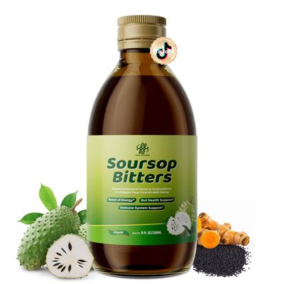 Soursop Bitters Liquid with Black Seed, Turmeric &amp; Moringa-Pure 15 in 1 Herb Soursop Tea for Immune System, Digestive &amp; Gut Health, Antioxidant,Skin Health Support 8 fl oz