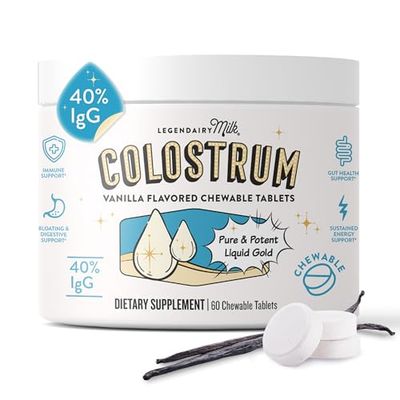 Legendairy Milk Colostrum Supplement - Premium Bovine Colostrum for Humans - IgG Immunoglobulin for Immune Support &amp; Gut Health - Energy &amp; Muscle Recovery - Vanilla Chewable Tablets, 30 Servings