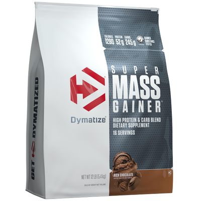 Dymatize Super Mass Gainer Protein Powder, Rich Chocolate, 52g Protein, 1g Creatine, 1280 Calories, 10.7g BCAAs, 245g Carbs, Contains Whey Protein Powder, Isolate, and Casein, Total 16 Servings