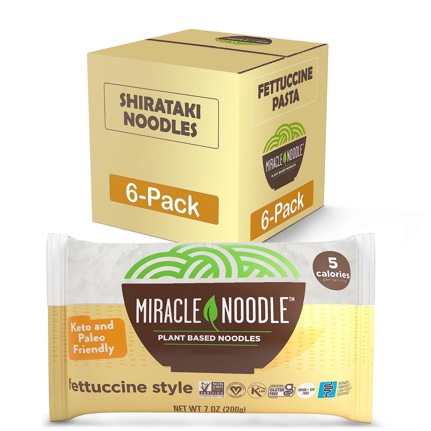 Miracle Noodle Shirataki Fettuccini, Gluten-Free, Zero Carb, Keto, Vegan, Soy Free, Paleo, Blood Sugar Friendly, 7oz (Pack of 6)