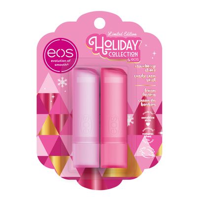 eos Holiday Lip Balm Gift- Strawberry Cheer &amp; Candy Cane Swirl, Stocking Stuffers, All-Day Moisture Lip Care, 0.14 oz, 2-Pack
