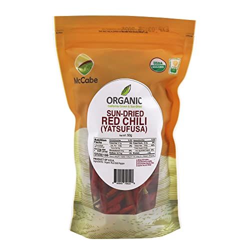 McCabe Organic Sun-Dried Red Chili Pepper - Dried Japanese Variety Chili Peppers | Rich with Vitamin D &amp; Minerals | USDA and CCOF Certified | Product of USA | 50g (Japanese Pepper/Yatsufusa Variety)