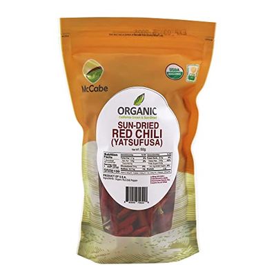 McCabe Organic Sun-Dried Red Chili Pepper - Dried Japanese Variety Chili Peppers | Rich with Vitamin D &amp; Minerals | USDA and CCOF Certified | Product of USA | 50g (Japanese Pepper/Yatsufusa Variety)