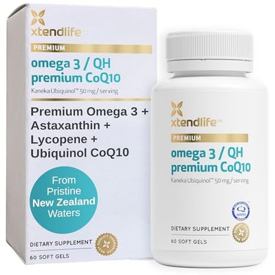 Xtendlife Omega 3 QH Premium CoQ10 Fish Oil - with DHA, EPA, and Ubiquinol - Includes Astaxanthin and Lycopene for Heart, Brain, Joint, and Skin Health - 1 Month Supply (60 Count)