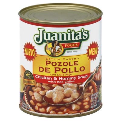 Juanitas, Soup, Chicken &amp; Hominy, with Red Chiles, 25 Ounce