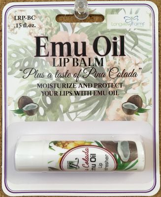 Longview Farms Emu Oil Lip Refresher - Indulge in Tropical Bliss with Our Pia Colada Flavor - Hydrated Lips All Day Long (1 Tube Pia Colada on a Blister Card)