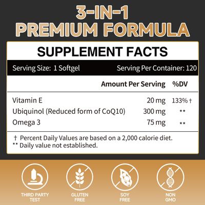 Ubiquinol CoQ10-300mg-Softgels with Vitamin E & Omega 3, Coenzyme Q10 Supplement High Absorption Support Heart Health & Energy-Production, Powerful-Antioxidant 120 Servings 4 Month Supply