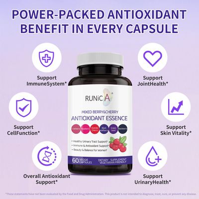 RUNICA Super Antioxidant Supplement for Women - Skin, Healthy Aging, Immune & Urinary Tract Support with Cranberry, Grape Seed & Berry Blend | Nutritional Complex | Vegan Capsules