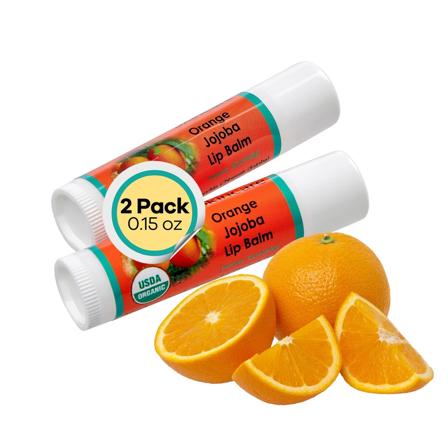 Desert Oasis Skincare Organic Lip Balm - 70 Jojoba Oil with Beeswax - No Fillers or Additives - Moisturizes Dry Lips - Unflavored, &amp; Travel-Ready - 2-Pack - 0.15 oz/4.6 gm - Orange Scent