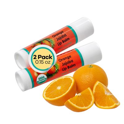 Desert Oasis Skincare Organic Lip Balm - 70 Jojoba Oil with Beeswax - No Fillers or Additives - Moisturizes Dry Lips - Unflavored, &amp; Travel-Ready - 2-Pack - 0.15 oz/4.6 gm - Orange Scent