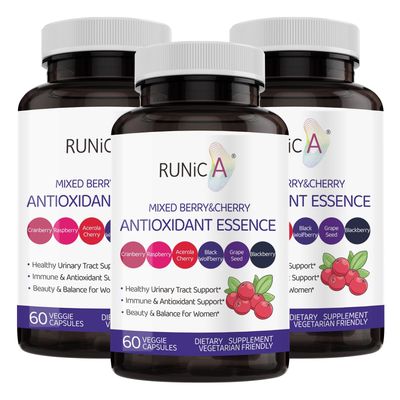 RUNICA Super Antioxidant Supplement for Women - Skin, Healthy Aging, Immune &amp; Urinary Tract Support with Cranberry, Grape Seed &amp; Berry Blend | Nutritional Complex | Vegan Capsules