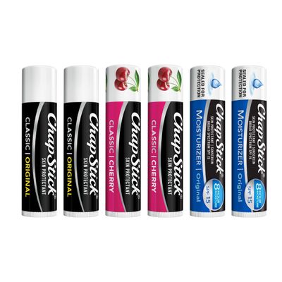 Chapstick Classic Lip Care, 6Count, Includes Original, Moisturizer Original, &amp; Classic Cherry