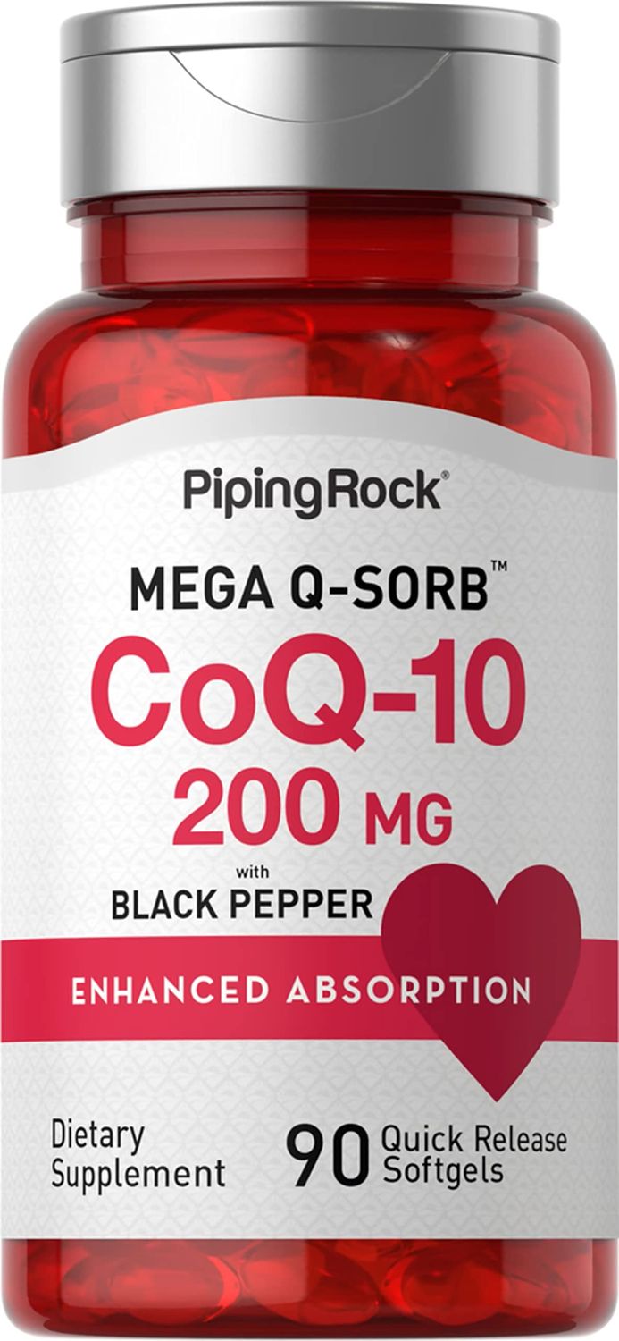 Piping Rock CoQ10 200mg Softgels | 90 Count | Enhanced Absorption | with Black Pepper Extract | Non-GMO, Gluten Free Supplement