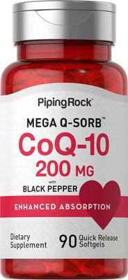 Piping Rock CoQ10 200mg Softgels | 90 Count | Enhanced Absorption | with Black Pepper Extract | Non-GMO, Gluten Free Supplement