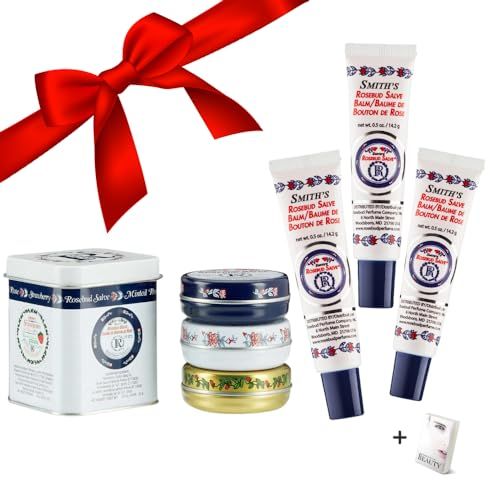 Smiths Rose bud Salve- Collectors Lavish Layers 3x 0.8oz Set &amp; 3x 0.5oz Rosebud Trio Lip Balm-Original Salve, Minted Rose, Strawberry Lip Balm &amp; Trio Lip Gloss Tubes-Christmas Gift Set,Ebook