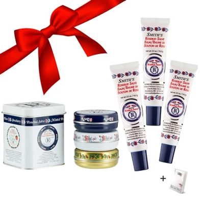 Smiths Rose bud Salve- Collectors Lavish Layers 3x 0.8oz Set &amp; 3x 0.5oz Rosebud Trio Lip Balm-Original Salve, Minted Rose, Strawberry Lip Balm &amp; Trio Lip Gloss Tubes-Christmas Gift Set,Ebook