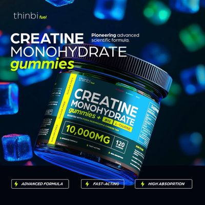 Creatine Gummies Monohydrate Complex 10,000mg for Men & Women -120 Gummies Advanced Formula W/L-Taurine Vitamin B12 for Muscle Strength, Muscle Builder, Energy Boost, Pre-Workout Supplement -Thinbi