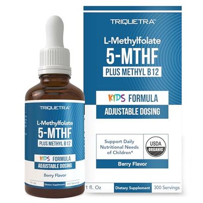 Organic Kids Methylfolate Methyl B12 Cofactor - Organic Berry Flavor, Sublingual Form - 5-MTHF Form, Superior Form of Folate - Adjustable Dosing for All Ages - Mood, Behavior, Cognition - 1 oz.