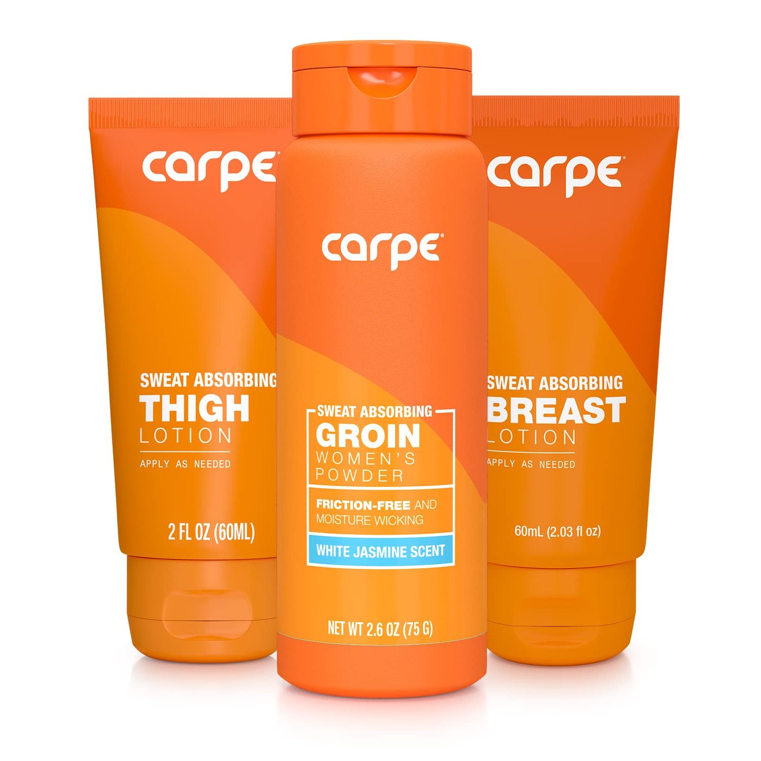 Carpe Women&#39;s Sweat Bundle Deal (1x Breast Sweat Absorbing Lotion, 1x Thigh Chafe Lotion, 1x Groin Powder) Women&#39;s Deodorant - Helps Absorb Excessive Sweat w/Odor Protection for Sensitive Lady Parts