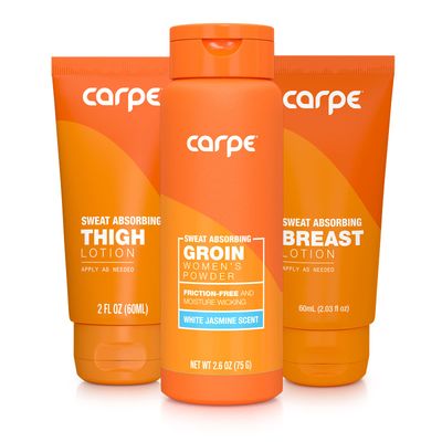 Carpe Women&#39;s Sweat Bundle Deal (1x Breast Sweat Absorbing Lotion, 1x Thigh Chafe Lotion, 1x Groin Powder) Women&#39;s Deodorant - Helps Absorb Excessive Sweat w/Odor Protection for Sensitive Lady Parts