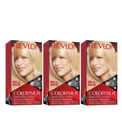 Revlon Permanent Hair Color, Permanent Hair Dye, Colorsilk with 100 Gray Coverage, Ammonia-Free, Keratin and Amino Acids, 04 Ultra Light Natural Blonde, 4.4 Oz (Pack of 3)