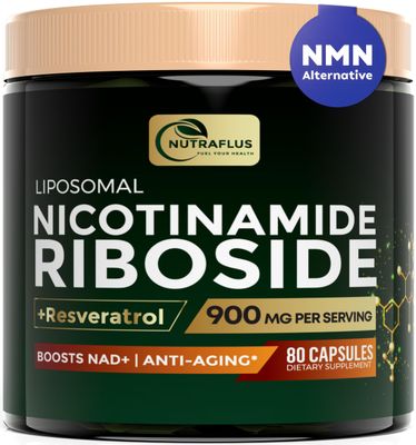 NUTRAFLUS NAD Nicotinamide Riboside Resveratrol 900mg - 80 Capsules Dietary Liposomal NAD Supplement with Pure, Clean Formula - Enhanced Bioavailability - Supports Immune Cells, Aging Process