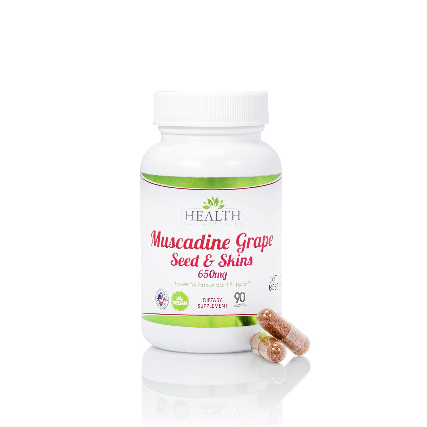 Health As It Ought To Be Muscadine Grape Seed &amp; Skins 650 mg Supplement | Physician Formulated Powerful Antioxidant Support Beyond The Average Grape | 90 Capsules