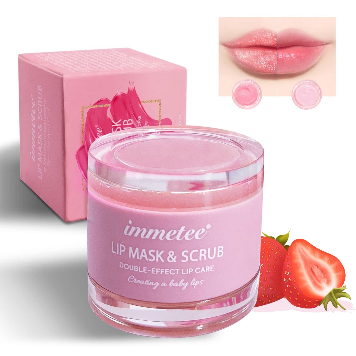 immetee Lip Scrubs Exfoliator &amp; Moisturizer, Lip Mask 2 in 1 Double Effectively Repairs Dry Cracked Lips, Lip Scrubs Exfoliator Dead Skin Moisturizer, Lip Mask Overnight (0.35OzBrush)