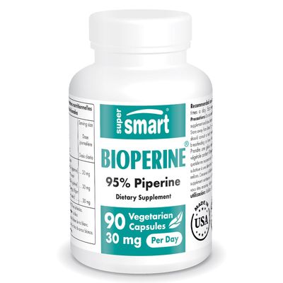 SUPERSMART - Bioperine 30 mg Per Day - Natural Black Pepper Extract 95 Piperine - Help Increase Digestive Enzymes &amp; Gut Flora | Non-GMO &amp; Gluten Free - 90 Vegetarian Capsules
