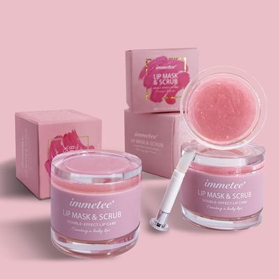 immetee Lip Scrubs Exfoliator & Moisturizer, Lip Mask 2 in 1 Double Effectively Repairs Dry Cracked Lips, Lip Scrubs Exfoliator Dead Skin Moisturizer, Lip Mask Overnight (0.35OzBrush)