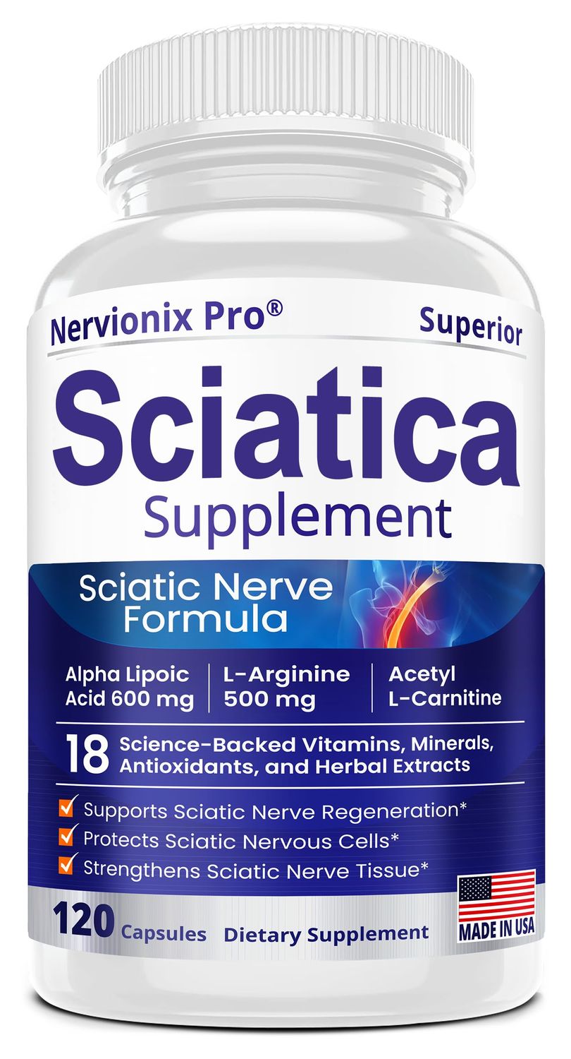 Nervionix Sciatica Supplement with 600 mg Alpha Lipoic Acid - Doctor Formulated - 18-in-1 Natural Nerve Vitamins - Made in USA - 120 Capsules