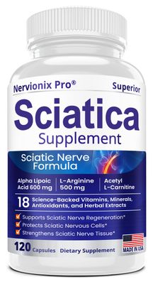 Nervionix Sciatica Supplement with 600 mg Alpha Lipoic Acid - Doctor Formulated - 18-in-1 Natural Nerve Vitamins - Made in USA - 120 Capsules