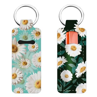 FREEBLOSS 2Pcs Daisy Chapstick Holder Keychain 1.5x3.8&#39;&#39; Lip Balm Holder Keychain with Daisy Pattern Lightweight Lipstick Sleeve Pouch for Women Gift