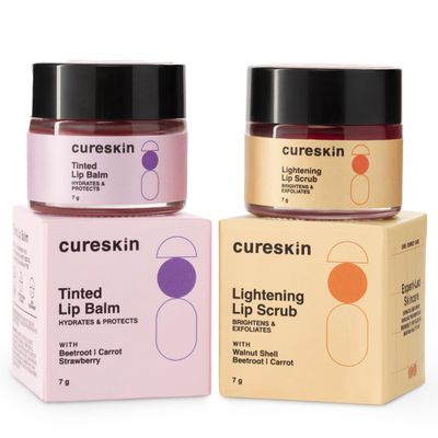 Cureskin Lip Scrub Combo | Lightening Lip Scrub for Men and Women Tinted Lip Balm for Women and Men Combo | Lip Balm Combo