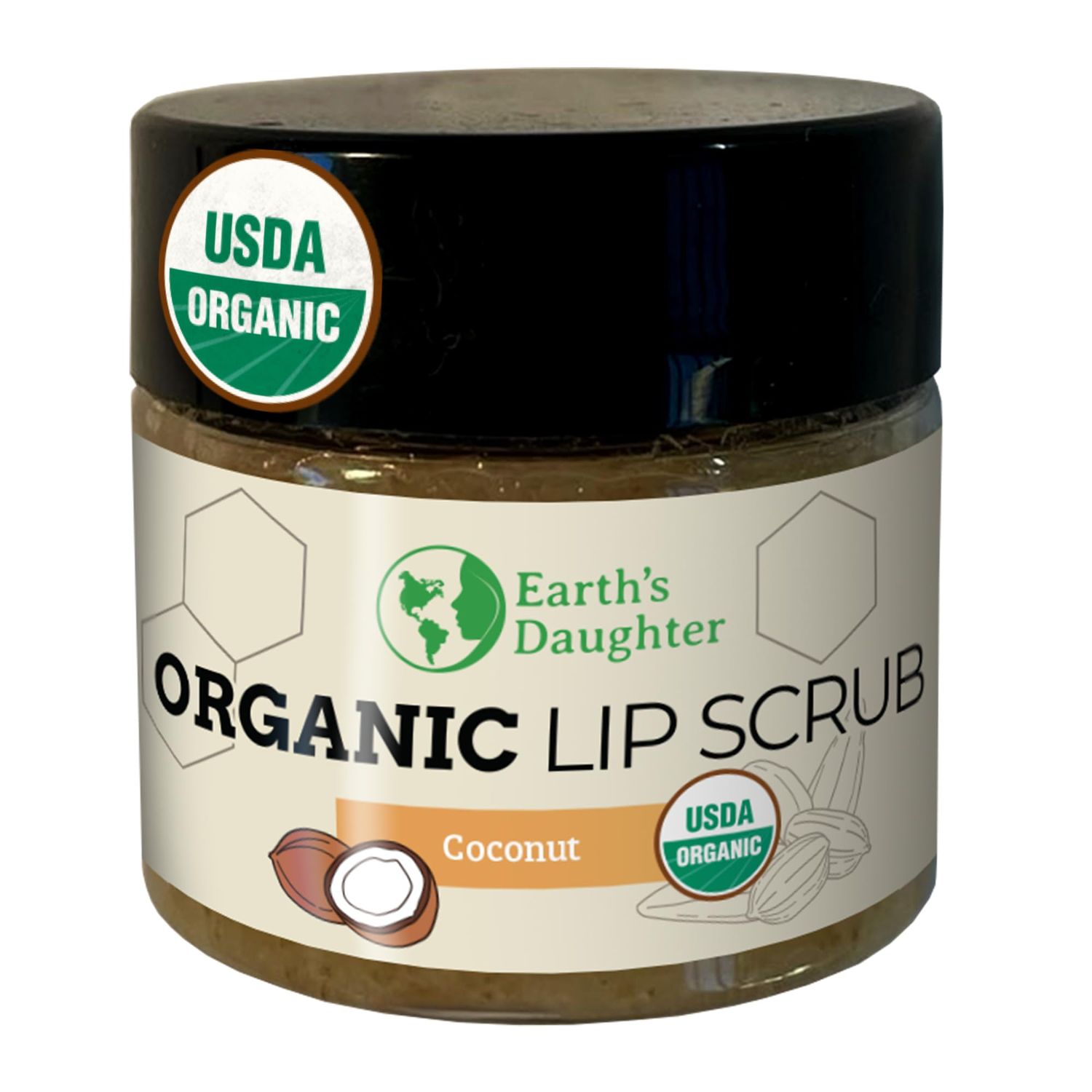 Earth&#39;s Daughter Organic Coconut Lip Scrub 0.7 oz - USDA Organic, Fair Trade, Sugar, Jojoba Oil, Beeswax, Coconut Oil, Calendula Extract