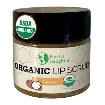 Earth&#39;s Daughter Organic Coconut Lip Scrub 0.7 oz - USDA Organic, Fair Trade, Sugar, Jojoba Oil, Beeswax, Coconut Oil, Calendula Extract