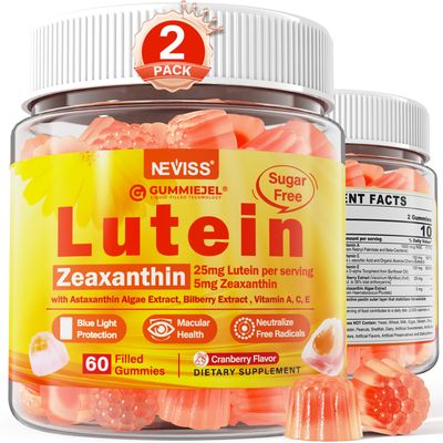 2 Pack Lutein and Zeaxanthin Supplements Gummies (25mg) Vitamins A, C, E, Bilberry, Astaxanthin - Coconut Oil for Better Absorption - for Adults &amp; Teens Vision, Eye, Brain, Skin - Vegan, Sugar Free